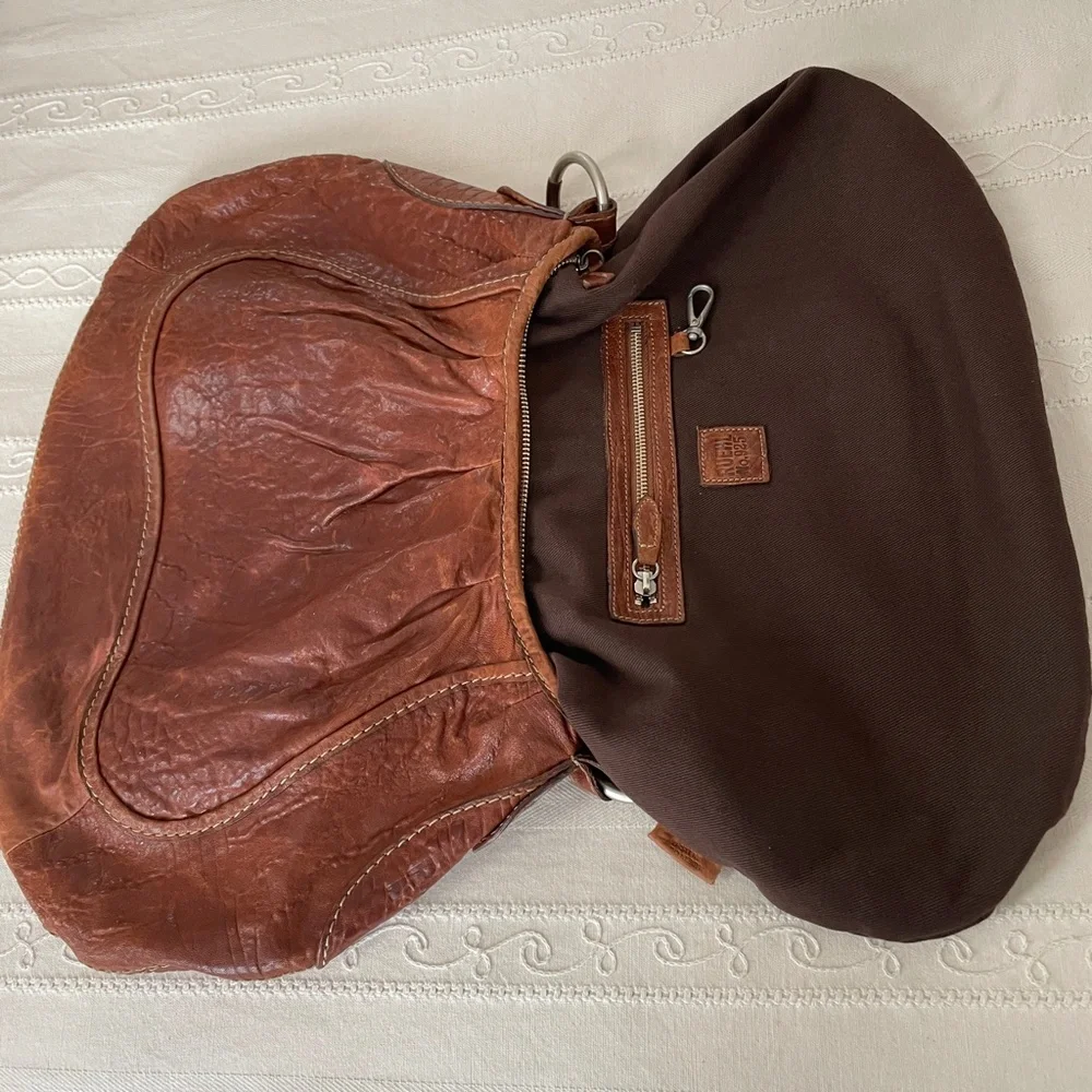 Y2K RUEHL Shoulder Handbag Leather Tote Large Brown Soft Bag Half Moon Hobo Boho